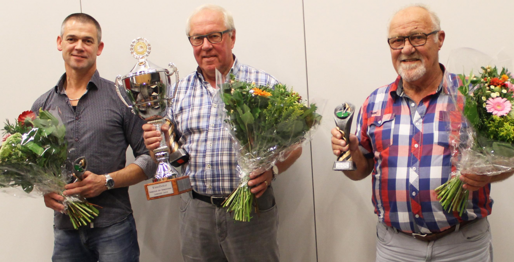 Van links naar rechts: Frank Arts (3e), Lambert van Thiel (1e) en Henk van Kuppeveld (2e).