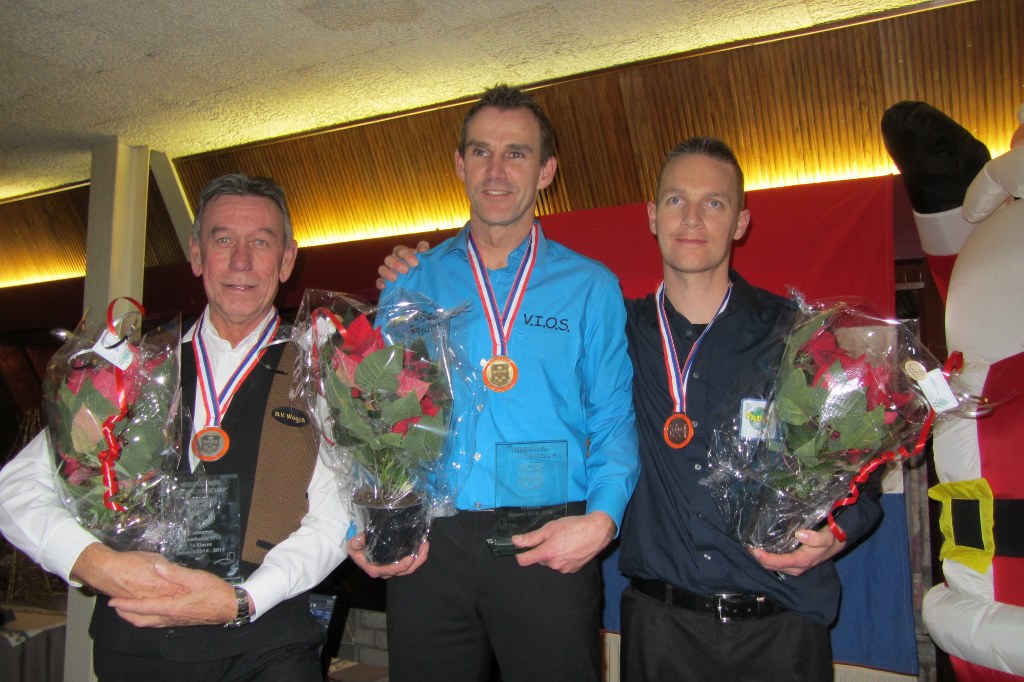 V.l.n.r. Theo Derksen (zilver), Roland Deelen (goud) en Marco van Dopperen (3e)