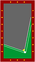 Bal 2 ligt te dicht bij de speelbal, daardoor wordt tweederde van het biljart afgedekt.